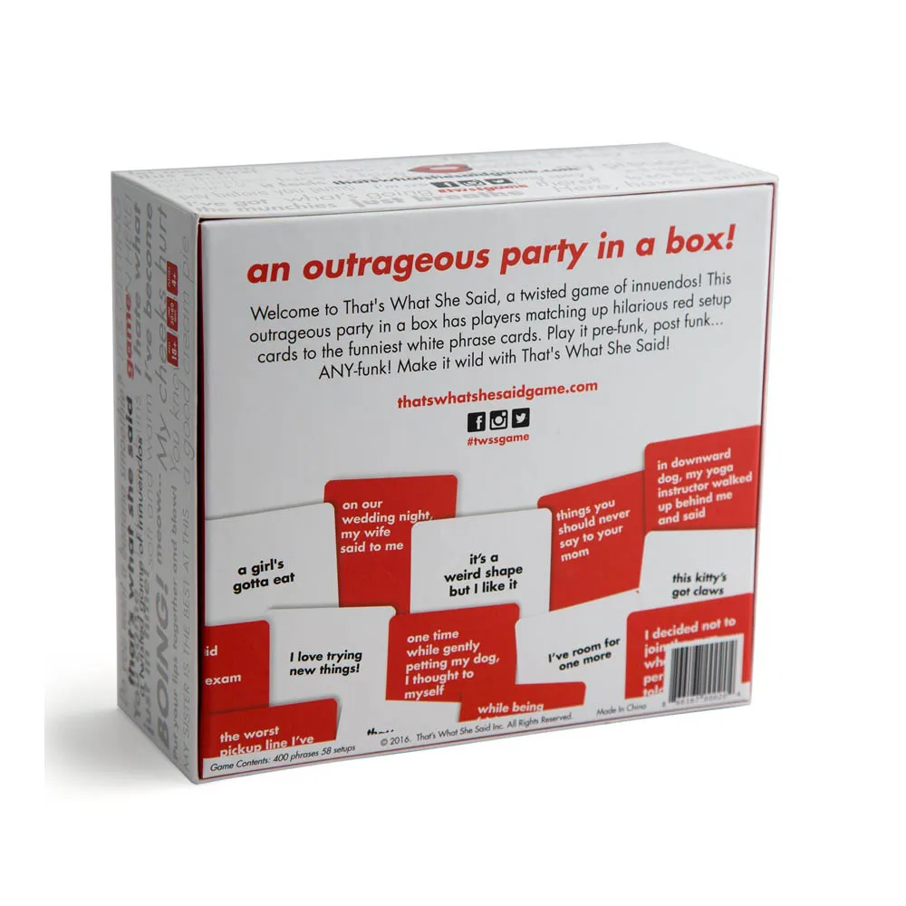 That's What She Said Board Game Drinking Party Card Game Funny Family Friend Entertainment Playing Card Board Games