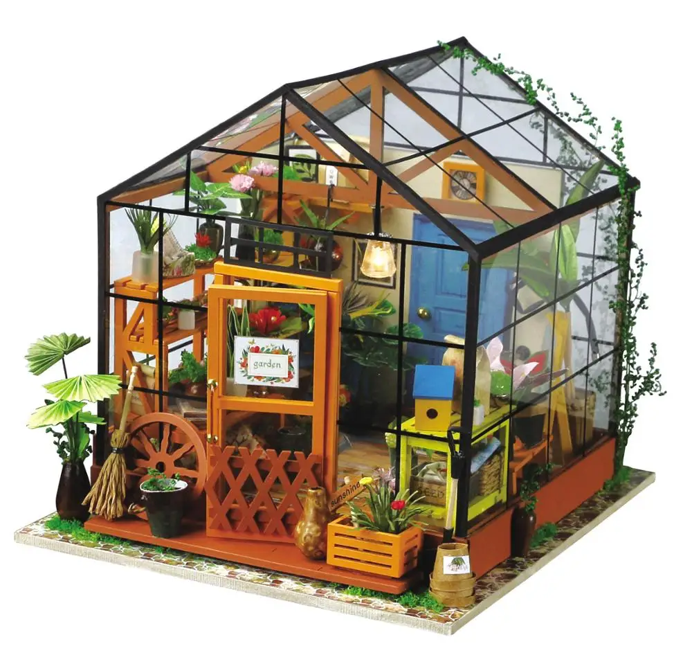 Robud DIY миниатюрный дом деревянный кукольный домик Кэти Цветочный дом с кукольным домиком мебель zabawki dla dzieci игрушки для детей