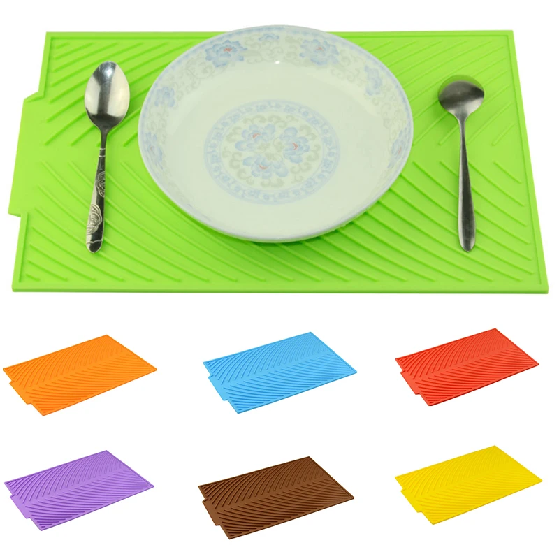  Rectangle Silicone Dish Drying Mat Heat Resistant Tableware Dishwaser Dinnerware Durable Table Pad 