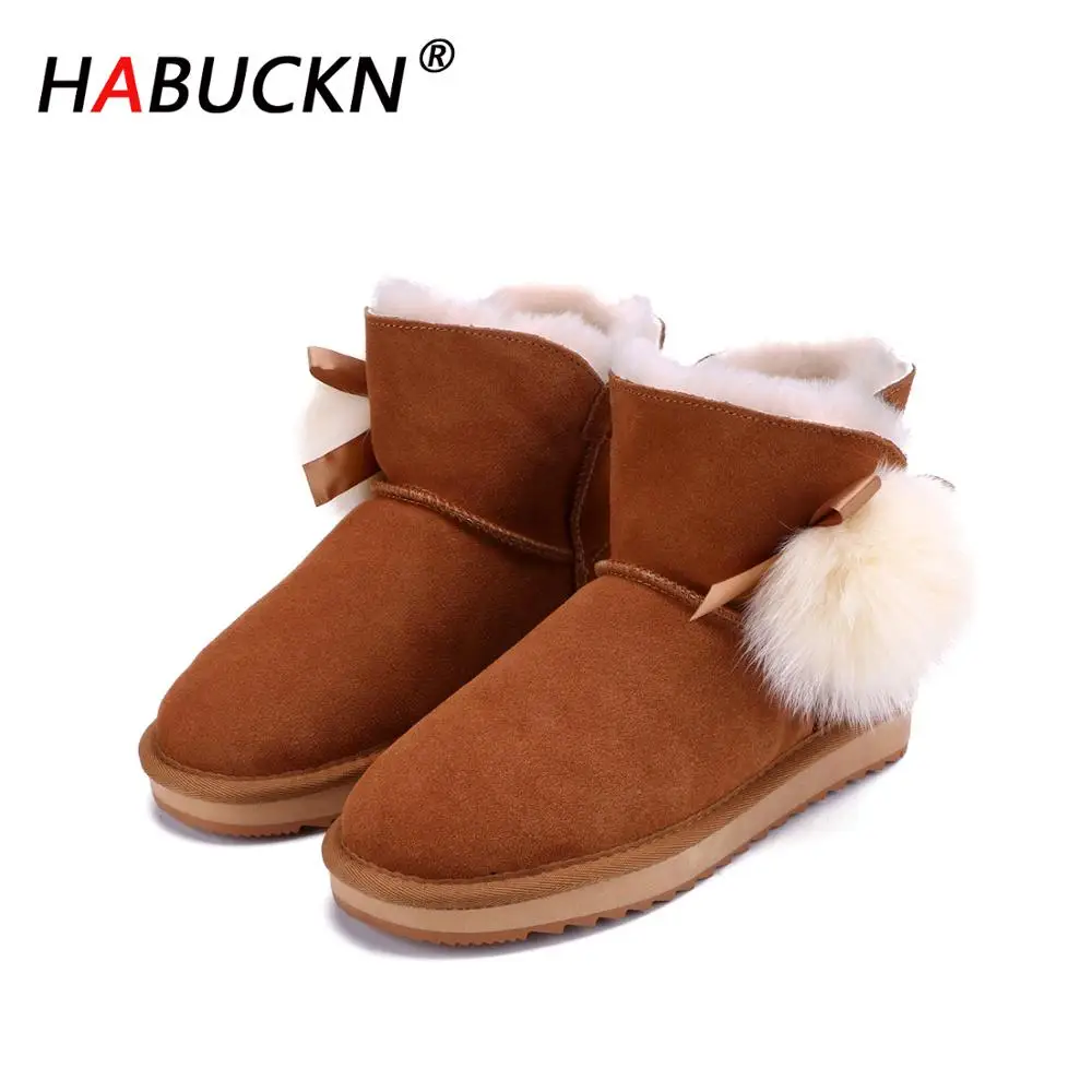 HABUCKN Воловья кожа овчина шерсть подкладки женские короткие зимние сапоги