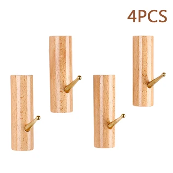 

4pcs Solid Wood Coat Hooks Bedroom Wall Mounted Cylindrical Hanger Towel Hotel Living Room Home Kitchen Clothes Easy Install