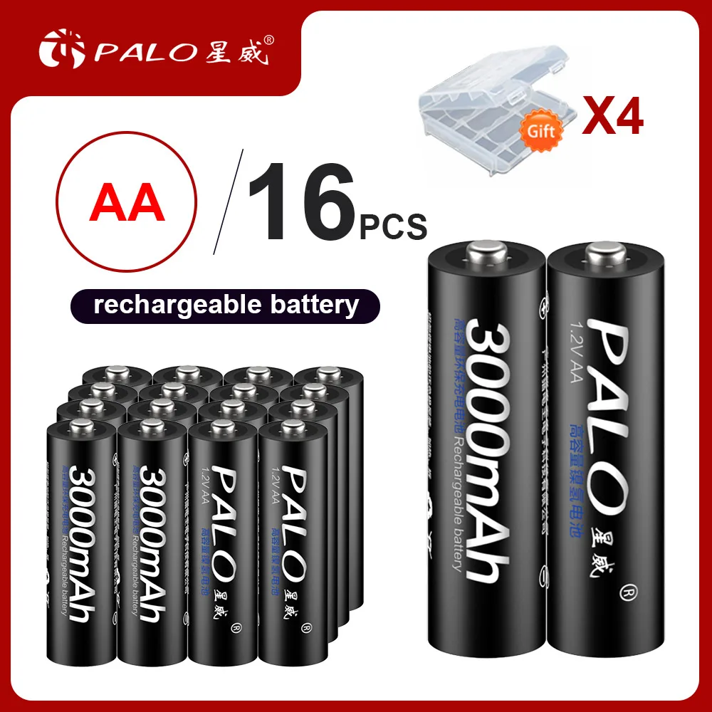 PALO 4/6/8/16 шт. 1,2 V aa 2a AA батарея 3000 mAh Ni-MH AA Аккумуляторная батарея для камеры игрушечный автомобиль батареи - Цвет: 16PCS