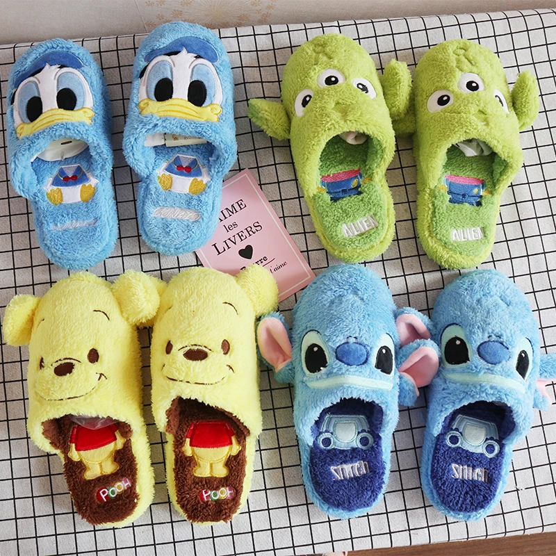 

Cartoon Slippers duck Adult Women Stich Anti-Slip Indoor Home Slippers Anime character Shoes Bedroom Warm Soft Christmas gift