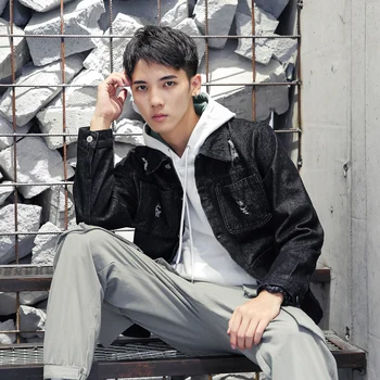

Men's loose denim jacket denim jacket ripped short jacket men