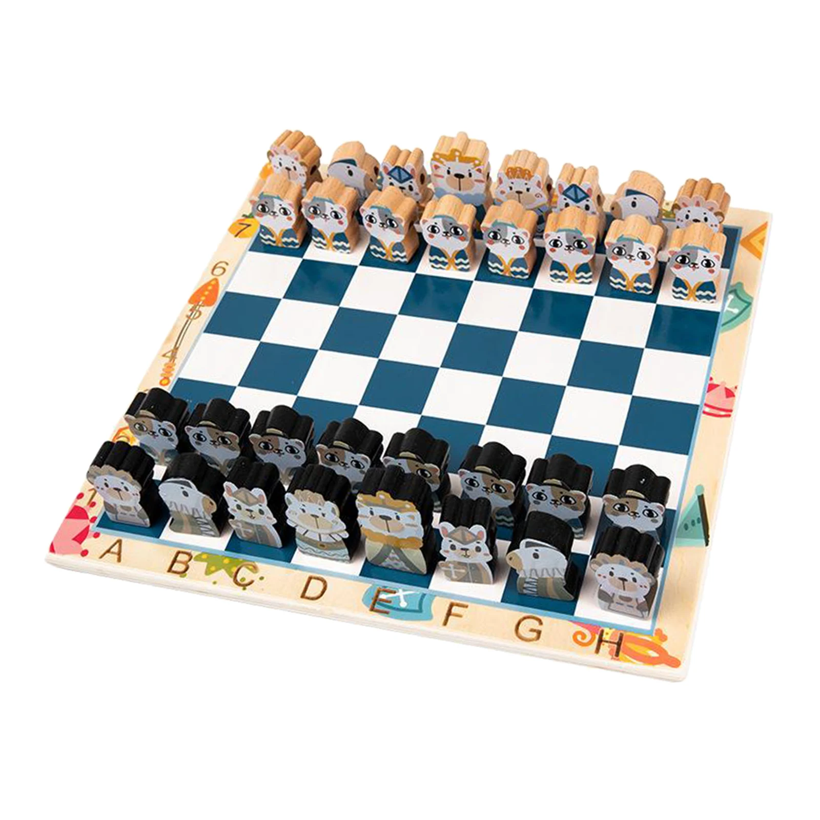 Vintage Chess Game Cartoon Wooden Chessman Chessboard Set Board Game 30 X 30