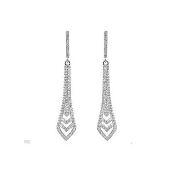 

Long silver earrings with zirconia for party or wedding