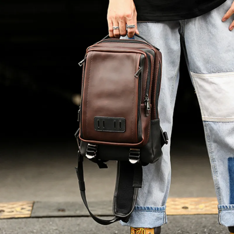 

Tidog Retro contrast large capacity Retro Leather Shoulder chest bag