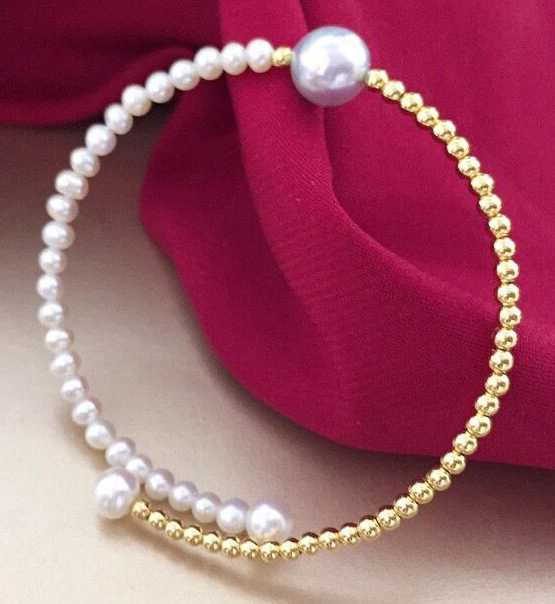 

HABITOO 16inch 7-8mm Nature White Freshwater Pearl Gold Beads Choker Necklace Charming Girl Lady's Gifts