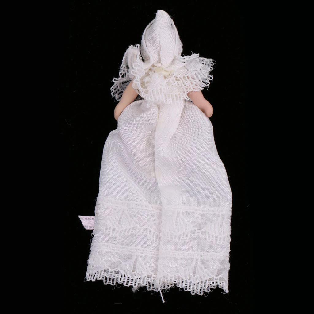 12th Porcelain Baby Children Doll in White Lace Dress Dollhouse People Figures Decoration