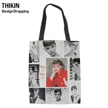 THIKIN на заказ, Одри Хепберн, Холщовая Сумка, Женская многоразовая сумка, дамская сумка на плечо, сумка-тоут, складные хлопковые сумки для покупок