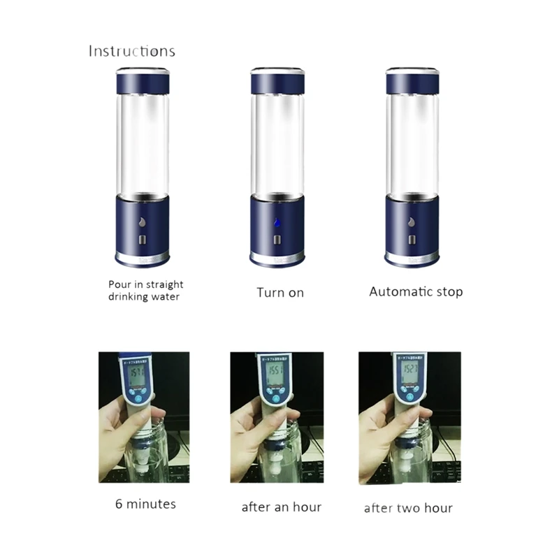 400Ml Spe/Pem Rechargeable Hydrogen Rich Water Bottle Alkaline Hydrogen and Oxygen Separation Ionizer Generator Anti-Aging Recha