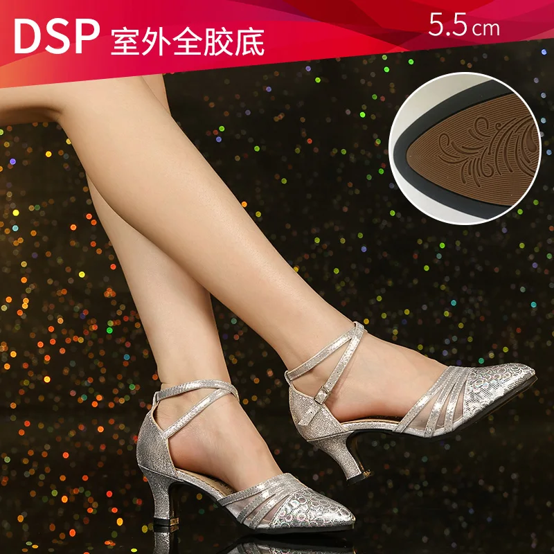 Женские социальные Бальные женские туфли для танцев для девочек джазовый вальс вечерние; обувь для латинских танцев; женская обувь высокий каблук сандалии Танцевальные Кроссовки - Цвет: d143-b 5.5 cm heel