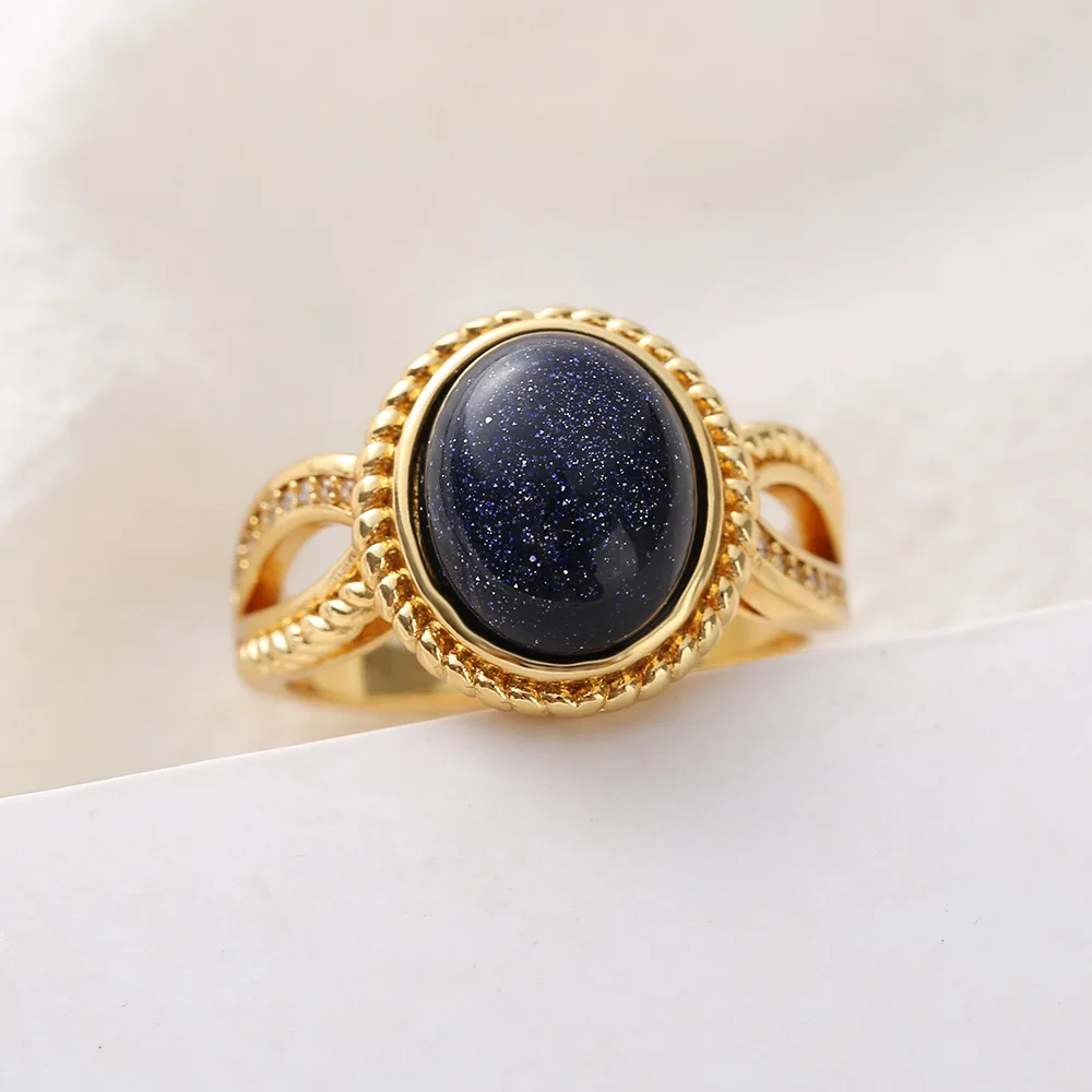 Emas Oval Langit Biru Gem Batu Pasir Cincin Langit Malam Glisten Bintang Langit Berbintang Cincin Pernikahan Perhiasan Hadiah Untuk Wanita Rings Aliexpress