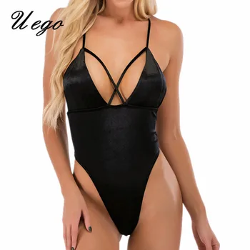 

Uego 2020 Velvet Sexy Women Swimwear Backless Cross Bandage Lady Beachwear One Piece Swimsuit High Waist Biquini Bathing Suits