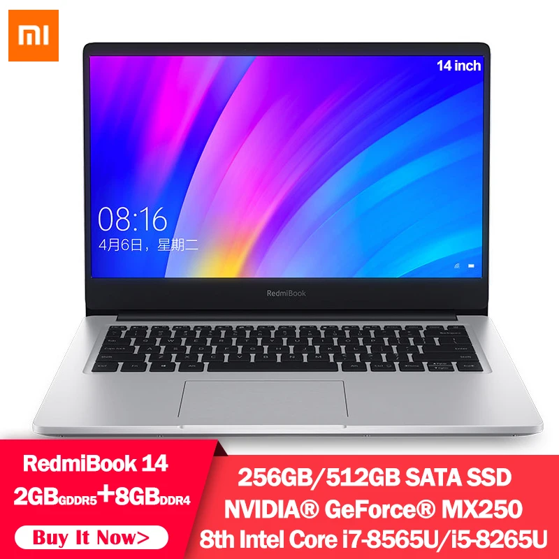 Оригинальный ноутбук Xiaomi RedmiBook 14 дюймов 8th Intel Core I7-8565U i5-8265U NVIDIA GeForce MX250 8 Гб ram 256 ГБ