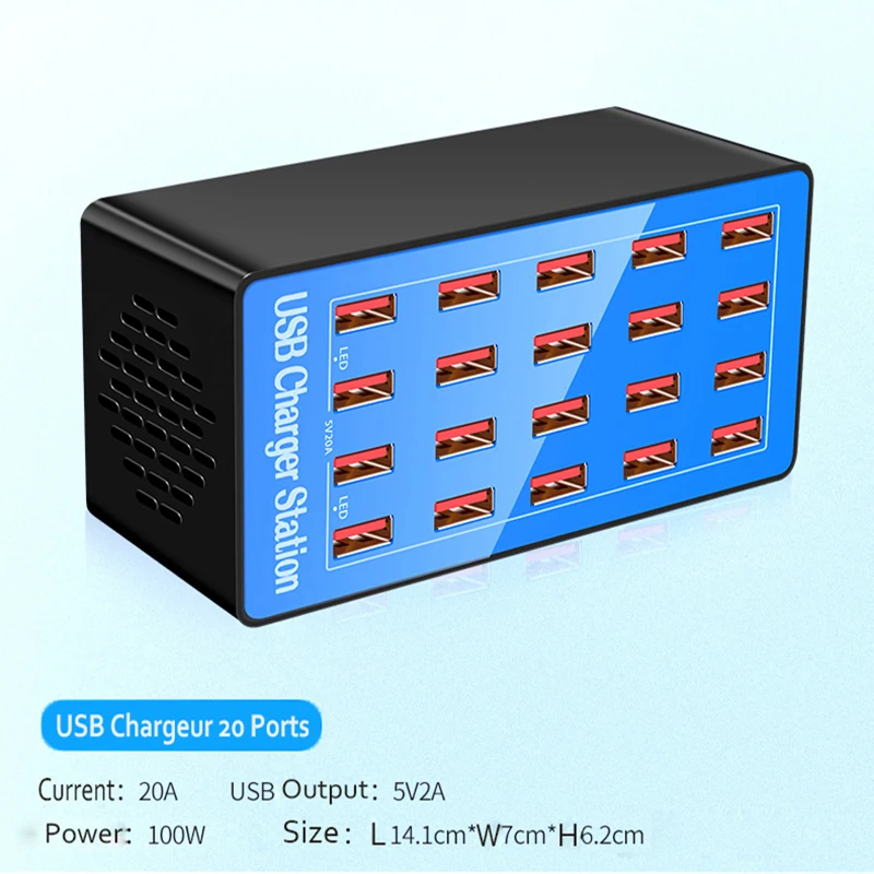 SCOMAS Зарядное устройство станция 20-Порты и разъёмы 20A 100W зарядное устройство usb multi концентратор зарядка через usb док-станция Универсальный держатель для мобильного телефона для рабочего стола, Зарядное устройство s