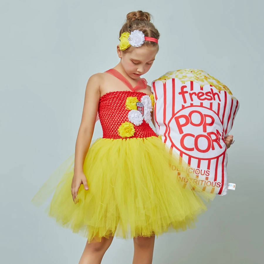 Fancy Popcorn Girl Tutu Dress Circus Birthday Outfit for Kids Food Costume Baby Photo Carnival Party Flower Tutu Dresses (5)