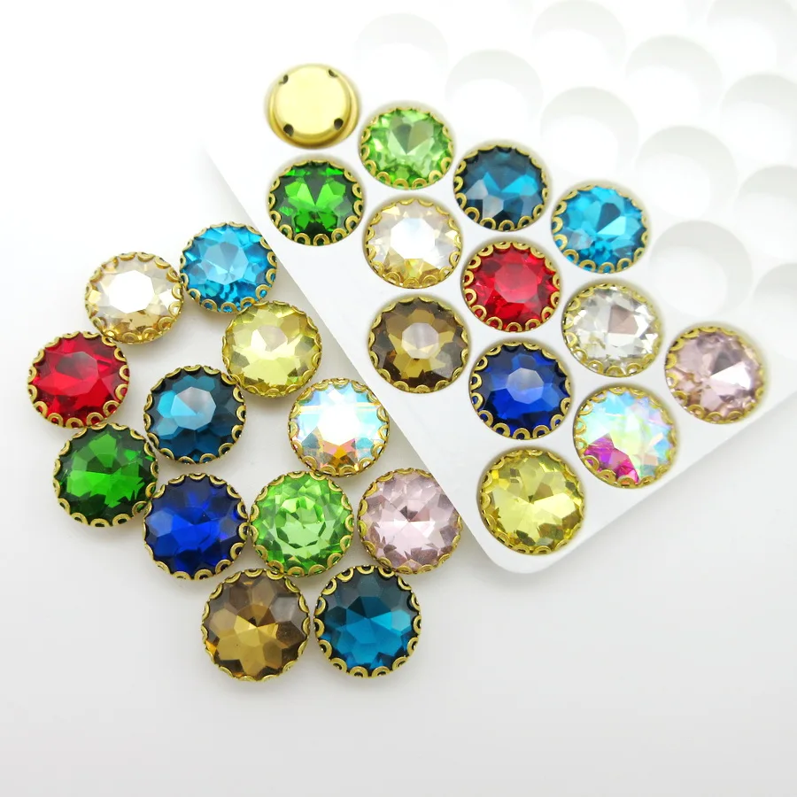 New arrival round shape glass Crystal strass gold base lacy claw flatback Colorful Sew on rhinestones garment accessories diy | Дом и сад