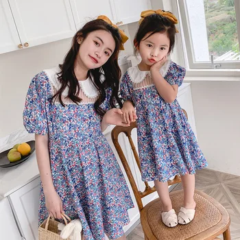 

2020 summer parent-child dress mother and daughter lapel floral dress