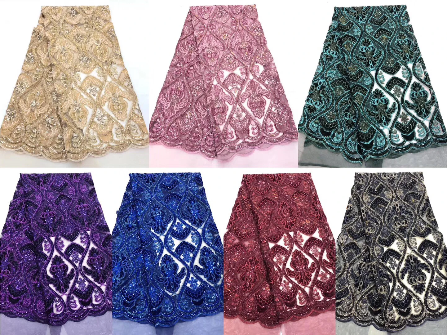 Latest Purple French Tulle Lace Fabric With Sequins Yellow Nigerian Lace For Party/Wedding African Cord Lace Fabric KCD9524