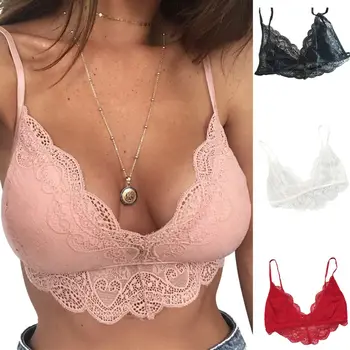 

Sexy Women's Frameless Tube Top Lace Bikini Bra Exotic Gather Hollow Thin Deep V Bra Sexy Charming Underwear