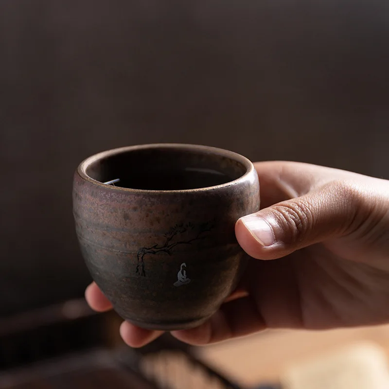 Coarse Pottery Teacup Kung Fu Single Cup Handmade Firewood Hand-Held Embryo Ceramic Personal Bamboo-Hat Type | Дом и сад