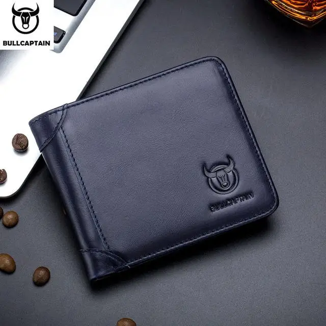 blue BULLCAPTAIN, винтажный кожаный тройной бумажник, мужской короткий кошелек на застежке, повседневный мужской кошелек на молнии, кошелек, держатель для карт, сумка для денег, кошелек для монет, 012 - Цвет: blue