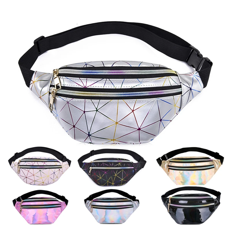 

Luminous Waist Bags Women Luxury Brand Leather Chest Handbag Geometry Waist Packs City Jogging Bags