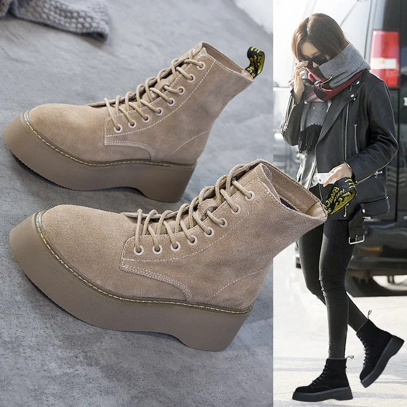 

Dull Polish Cowhide Martin Boots Women's 2019 Autumn And Winter New Style Europe And America British Style Versatile Thick Botto