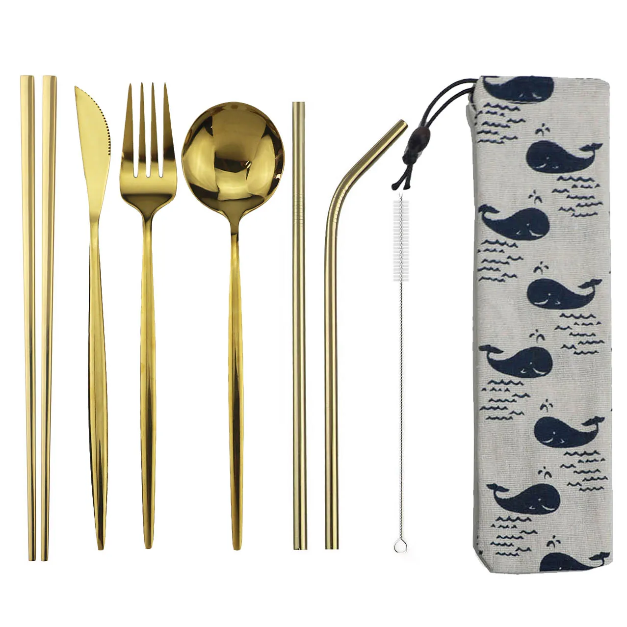 Cutlery set western style cutlery set picnic cutlery set stainless steel cutlery set picnic tableware camping cutlery set 8pcs Dinneware Set Portable Travel Blue Cutlery Set Stainless Steel Knife Fork Spoon Chopsticks Straw Silverware with Pouch