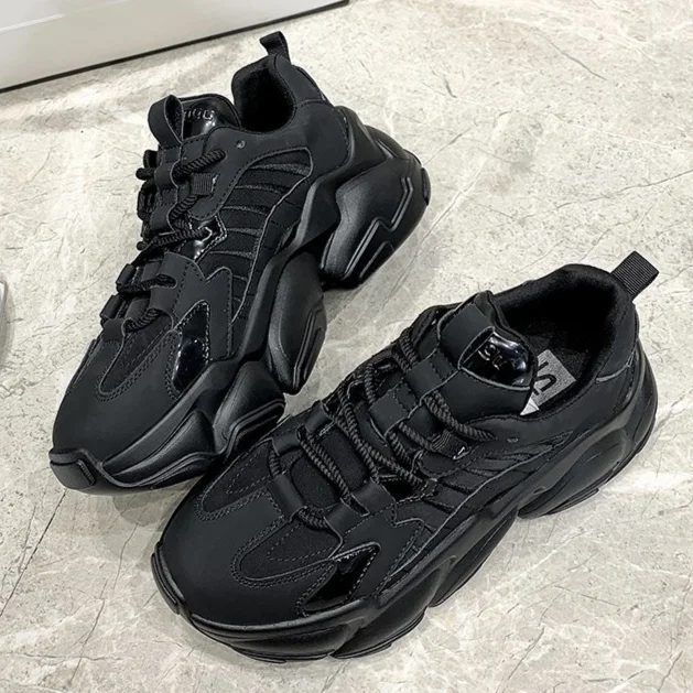 Chunky Sneakers Women Running Shoes Mesh Fashionable Lace-up Soft Thick Sole  Breathable Black Sneaker Platform Sport Footwear - Running Shoes -  AliExpress