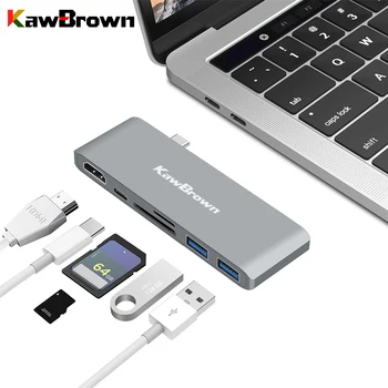 KawBrown USB C Hub Type C to HDMI USB 3.0 Support PD Charging Micro SD/SD Dock Station for Macbook Laptop Computer Accessories orico aluminum hub type c to type a type c hdmi converter support pd multi function laptop station for macbook pc
