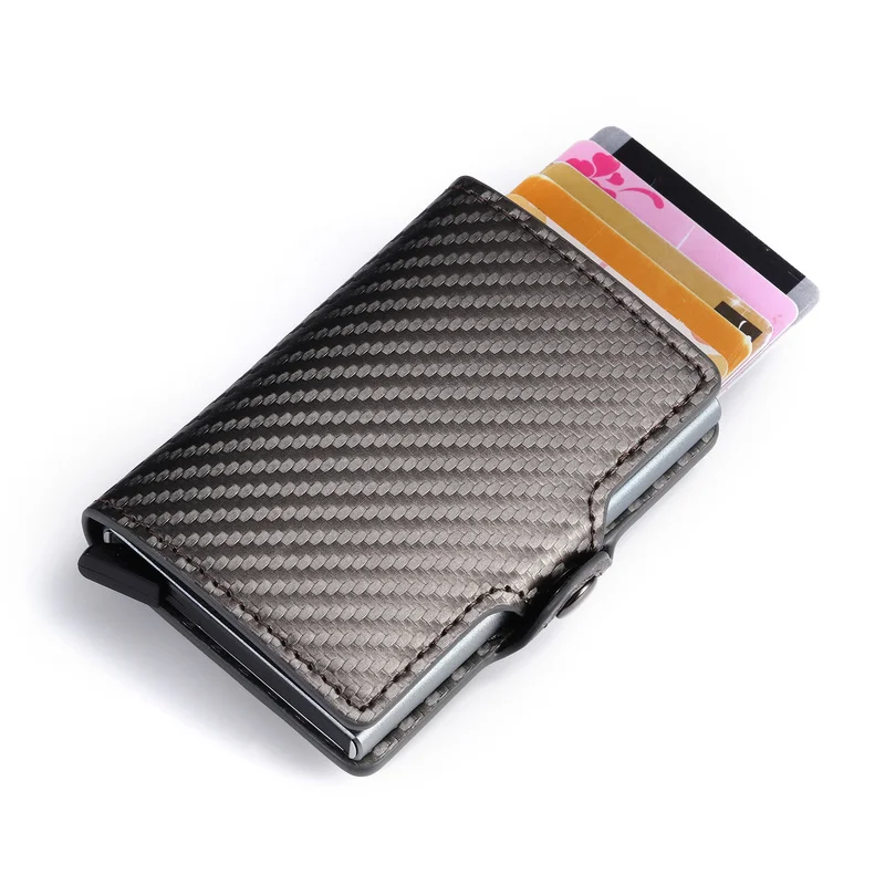 Bisi Goro New Coin Purse Anti-theft Carbon Fiber Credit Card Holder Male ID Holder With Zipper RFID Business Button Wallet