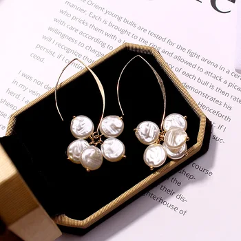 

YAOLOGE New Korea Design Metal Gold Geometric Irregular Circle Natural Freshwater Pearl Long Drop Earrings For Women Girl Gift