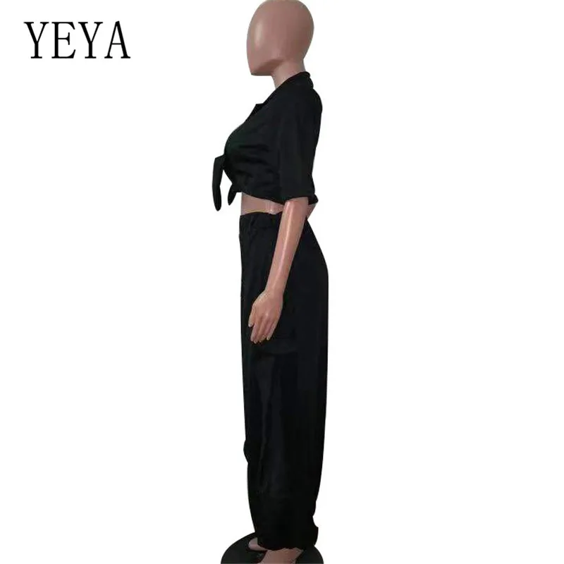 YEYA, плюс размер, 2XL, свободные комплекты из двух предметов, пупочный Топ, сексуальная уличная Женская одежда, Модный укороченный топ+ широкие штаны, Комбинезоны