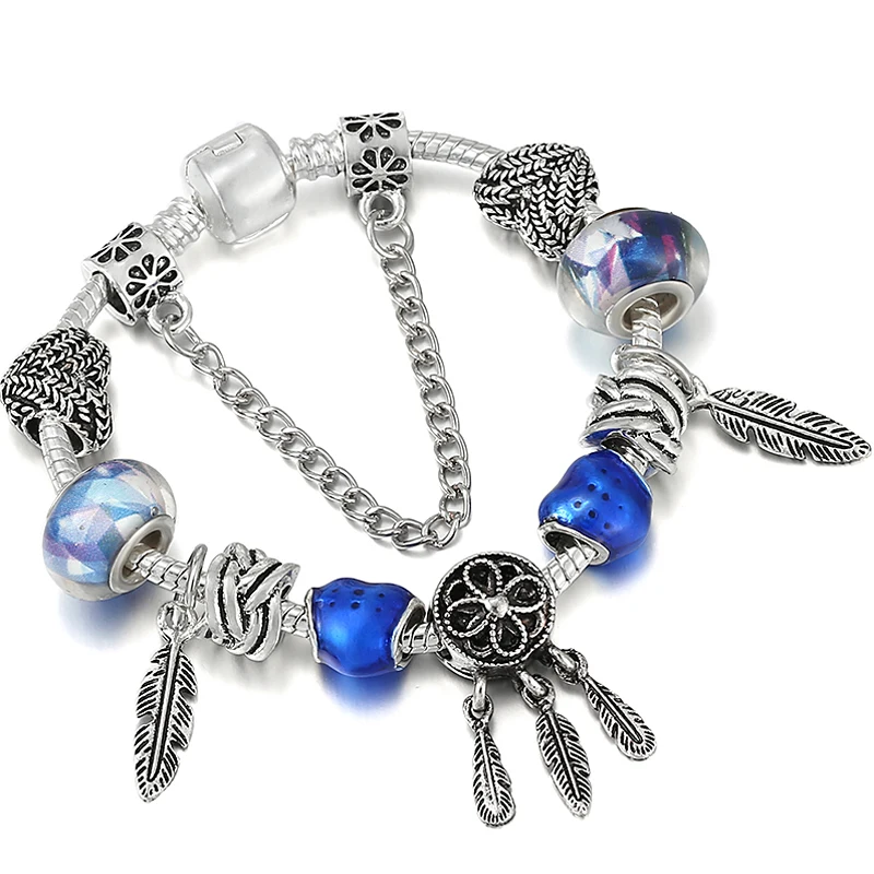 2024 Trendy Silver Cokor Love Key Charm Bracelet With Murano Glass Beads Bracelets For Women Wife Jewelry Pulseras Dropshipping