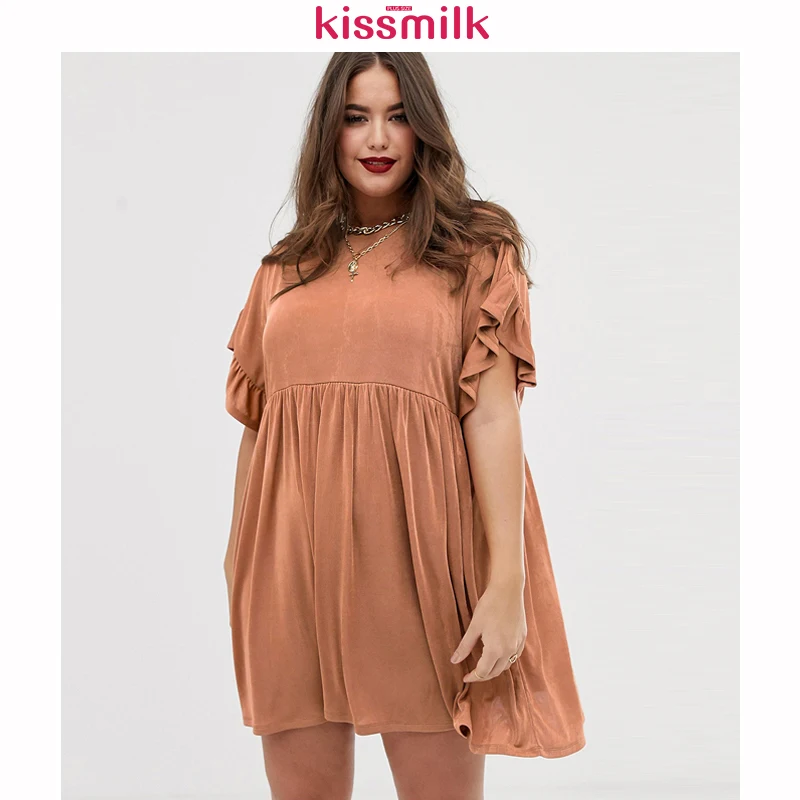 Женское платье большого размера Kissmilk однотонное средней длины с рукавами
