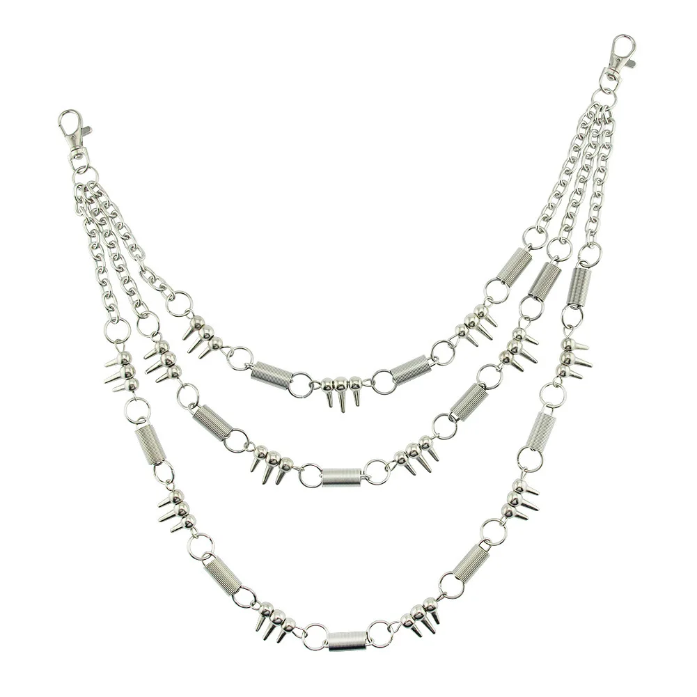 

Men Three Layer Cool Versatile Phants Zipper Chain Belt Jeans Decoration Coil Accessories Pendant