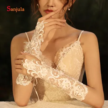 

Cute Flowers Pearls Lace Gloves for Weding Opera Length Fingerless Gloves with Ring Wedding Decorations guanti sposa G83