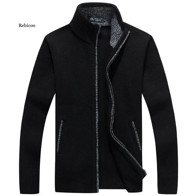 2021 Autumn Winter Men's Sweater Coat Faux Fur Wool Sweater Jackets Men Zipper Knitted Thick Coat Warm Casual Knitwear Cardigan