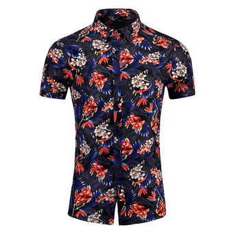 

Flower Shirts for Man Short Sleeve Social Hawaiian Men's Shirts Floral Beach Casual Summer Blouse Man Party Plus size M-7XL