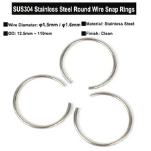 SUS304 Stainless Steel Round Wire Snap Rings Wire Diameter φ1.5mm / φ1.6mm
