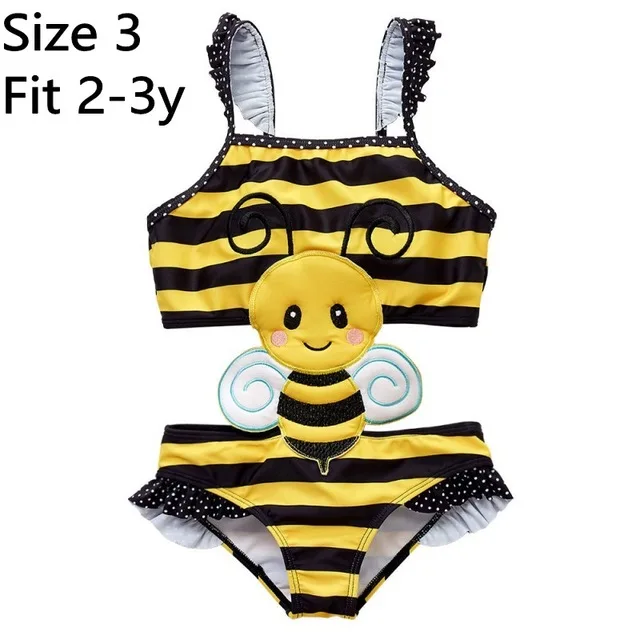 little bee 3T Прямая поставка, детская одежда для купания, Цельный купальник, детская одежда для купания для девочек, купальный костюм с желтой Пчелой, купальный костюм детское бикини, солнцезащитный костюм с рисунком - Цвет: little bee 3T