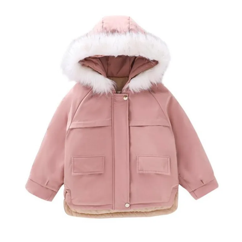 

DFXD Girl Down Coats Winter Fashion Soild Thicken Fur Collar Hooded Cotton-padded Coat 3-12Yrs New Warm Outwear Big Girl Clothes