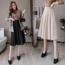 Офисная Женская юбка винтажная рабочая одежда черная плиссированная миди юбка Женская Повседневная Корейская Осенняя OL юбка на пуговицах