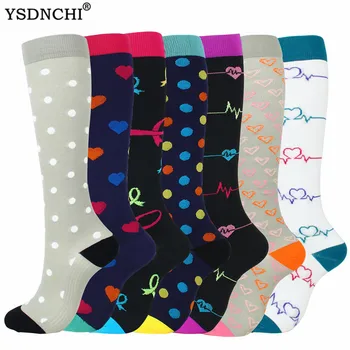 

YSDNCHI Printing Compression Sport Socks Men Best Stockings Women Running Fit Breathable Long Love Dots Stripes 40 Colors
