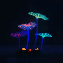 Силиконовый Декор для аквариума, имитация листьев, грибов, плавающий светящийся Коралловый аквариум