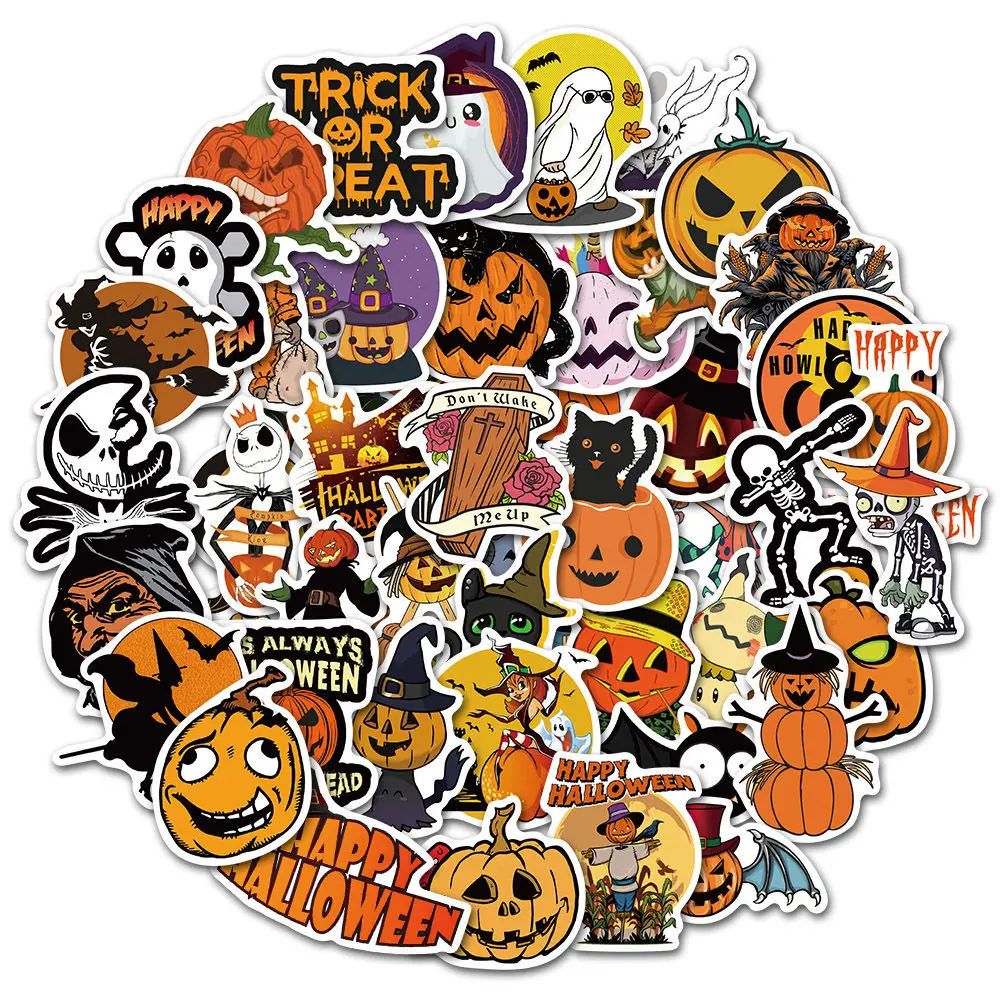 

50 pumpkin head Halloween horror stickers luggage car motorcycle personalized decoration stickers funny face stickers