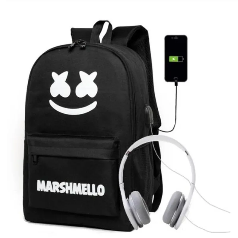 

Marshmello Luminous USB Laptop Backpacks American Mystery DJ Student School Bag for Teenagers Men Women Girls Boys Book Bags New