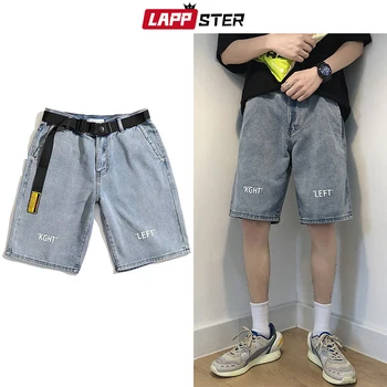 

LAPPSTER Men Streetwear Blue Jeans Shorts Summer 2020 Free Belt Harajuku Hight Waist Jogger Mens Korean Fashions Denim Shorts